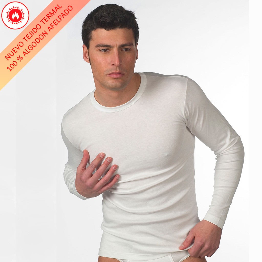 Camiseta termal lisa 100 % algodón manga larga